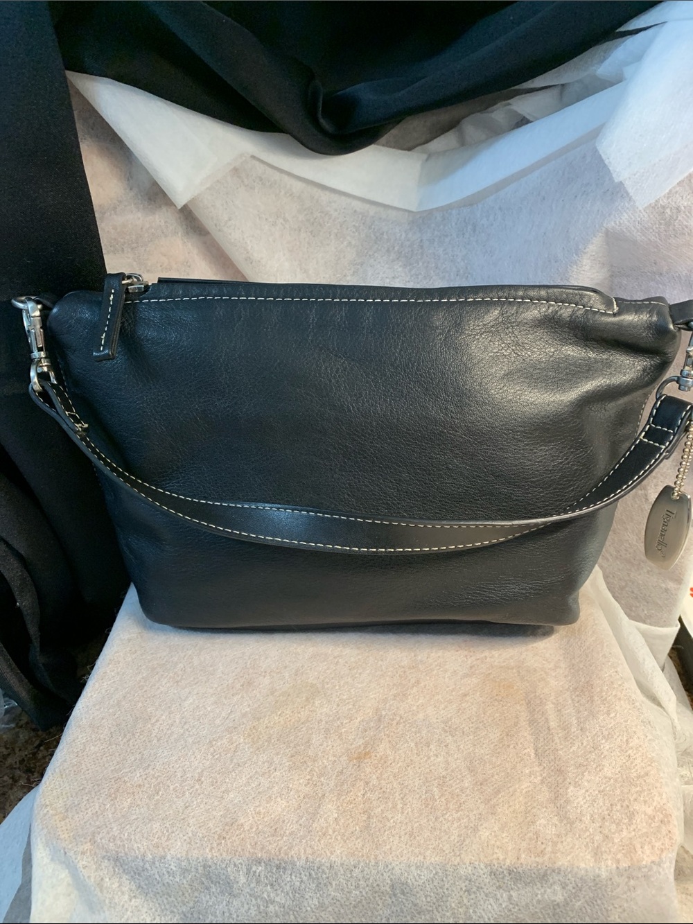 Tignanello Black Genuine  Leather Convertible  Shoulder Bag